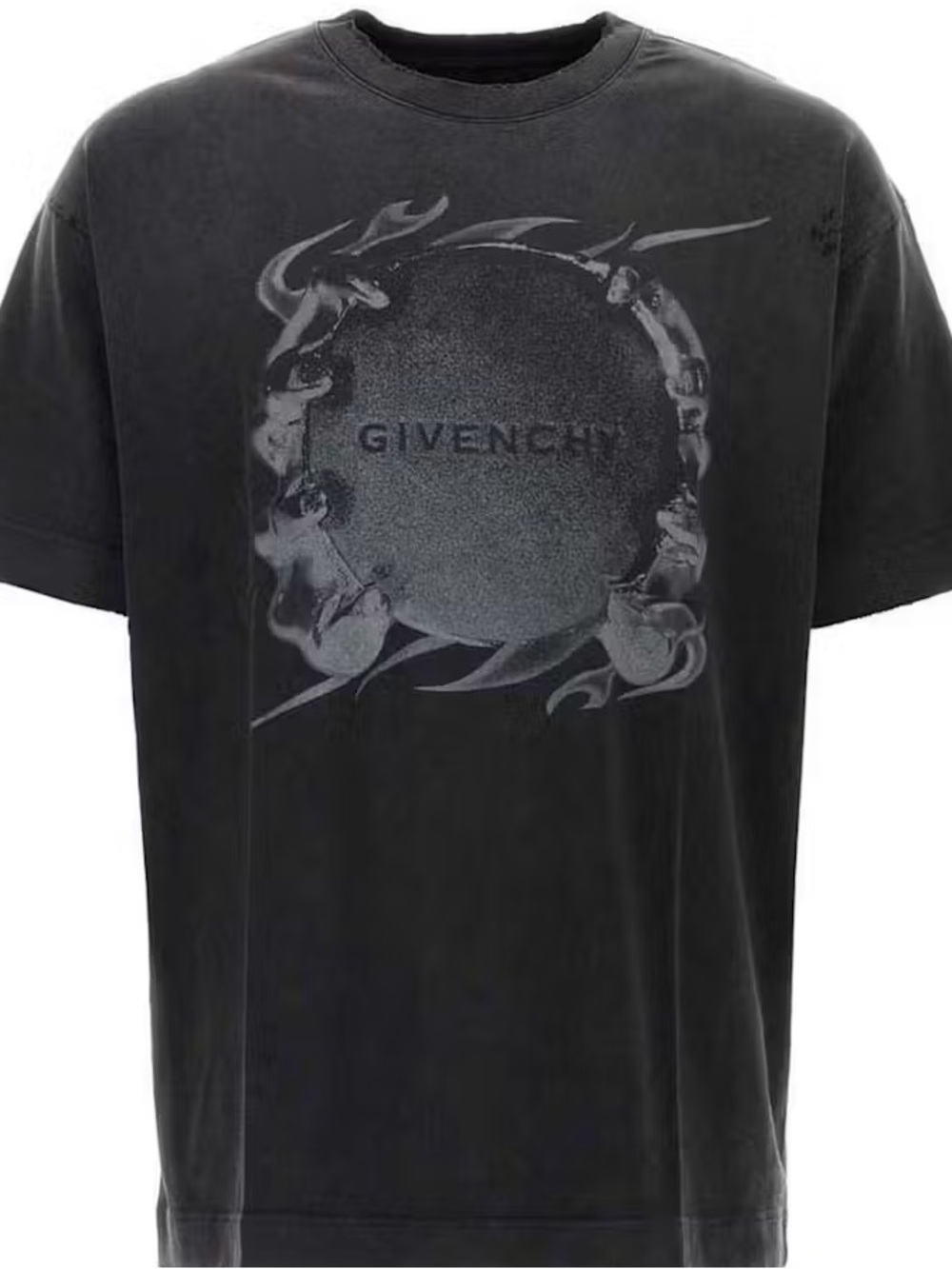Givenchy Black Mens Distressed Graphic Logo Short Sleeve Tee w/ stitched crest